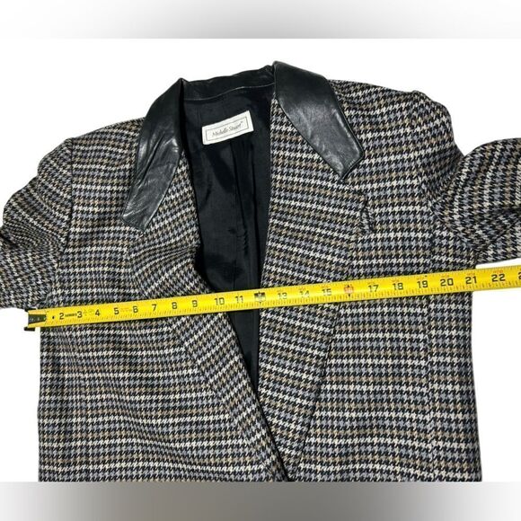 Vintage Wool Silk Blend Blazer Brown Houndstooth Patterned Michelle Stuart Suit - Picture 7 of 7